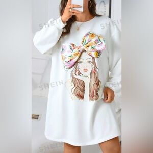 SHEIN Unity Plus Figure Graphic Bow Front Drop Shoulder Sweatshirt